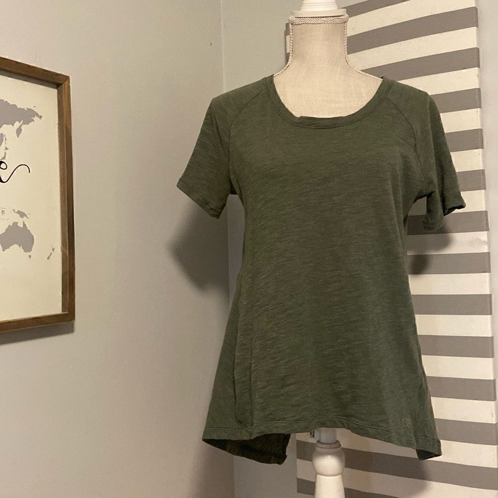 CALIA by Carrie Underwood Green Twist Knot Open Back Short Sleeve Blouse Sz Sm